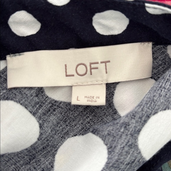 LOFT Maxi Dress size large navy blue and white polka dots tiered flutter sleeve - Picture 7 of 14